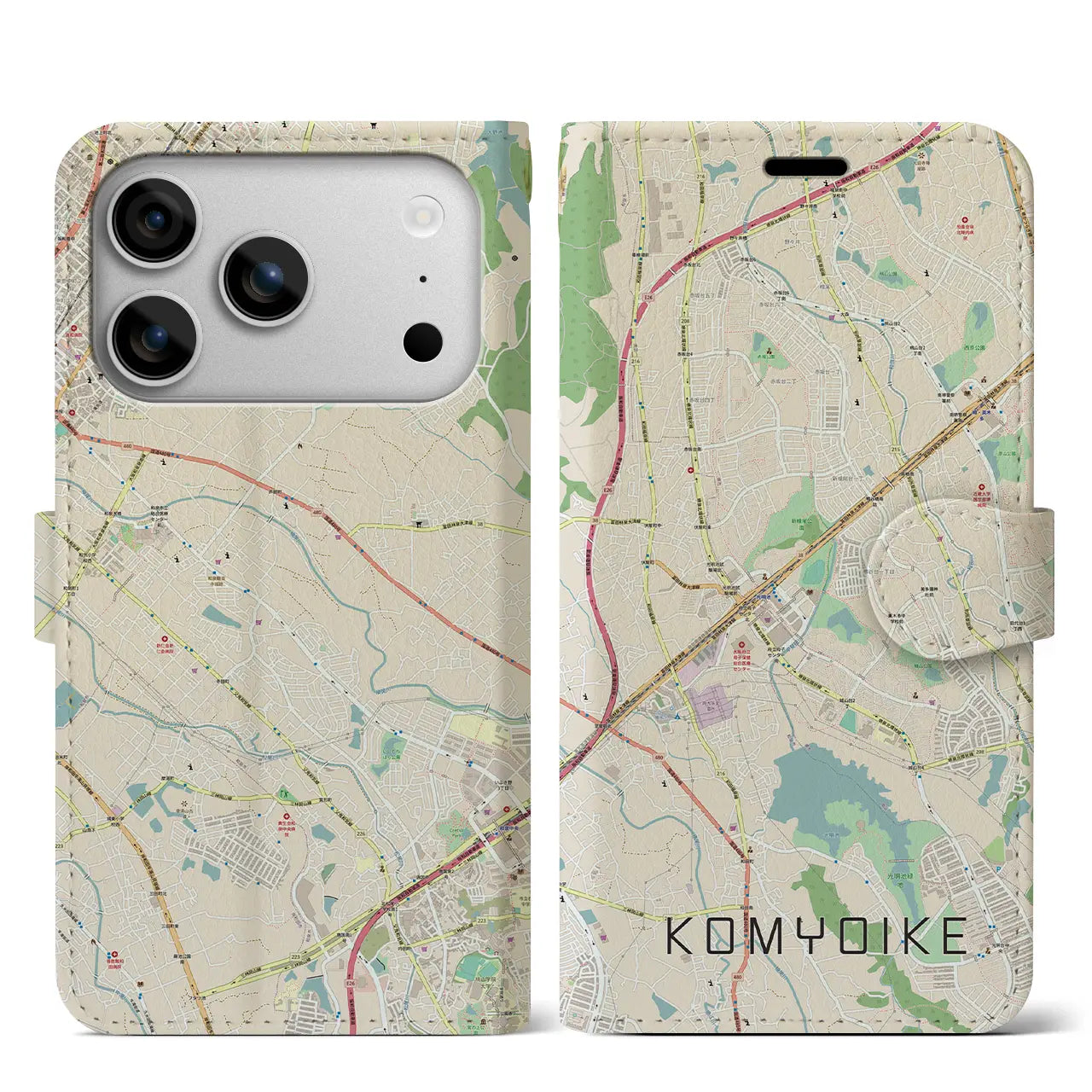 【光明池（大阪府）】地図柄iPhoneケース（手帳タイプ）