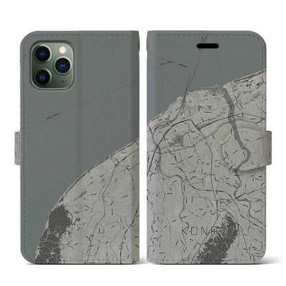 【江南（新潟県）】地図柄iPhoneケース（手帳タイプ）モノトーン・iPhone 11 Pro 用