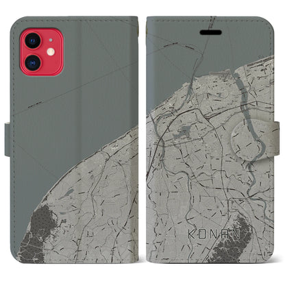 【江南（新潟県）】地図柄iPhoneケース（手帳タイプ）モノトーン・iPhone 11 用