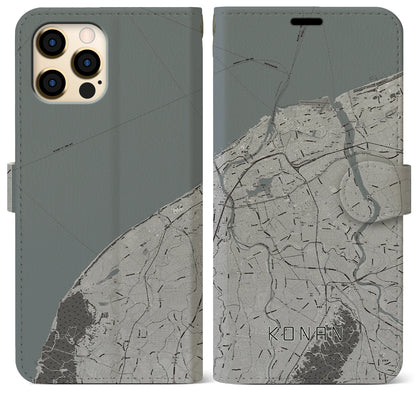 【江南（新潟県）】地図柄iPhoneケース（手帳タイプ）モノトーン・iPhone 12 Pro Max 用