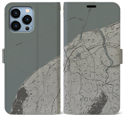 【江南（新潟県）】地図柄iPhoneケース（手帳タイプ）モノトーン・iPhone 13 Pro Max 用