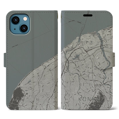 【江南（新潟県）】地図柄iPhoneケース（手帳タイプ）モノトーン・iPhone 13 用