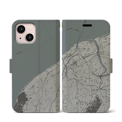 【江南（新潟県）】地図柄iPhoneケース（手帳タイプ）モノトーン・iPhone 13 mini 用