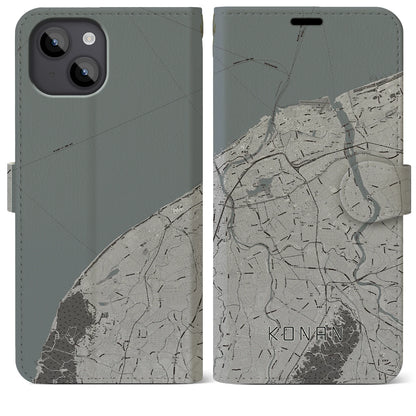 【江南（新潟県）】地図柄iPhoneケース（手帳タイプ）モノトーン・iPhone 14 Plus 用