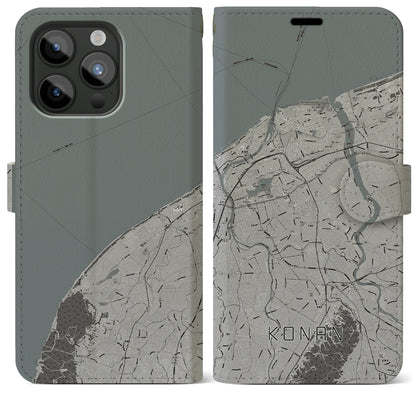 【江南（新潟県）】地図柄iPhoneケース（手帳タイプ）モノトーン・iPhone 15 Pro Max 用