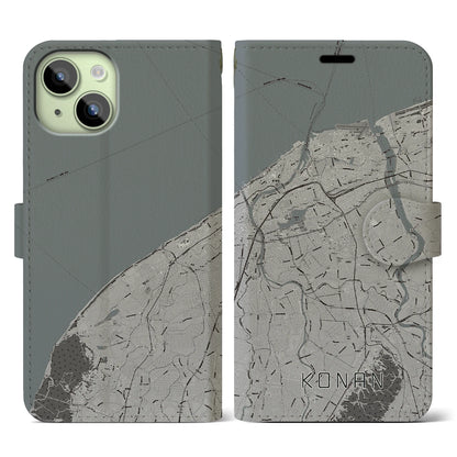 【江南（新潟県）】地図柄iPhoneケース（手帳タイプ）モノトーン・iPhone 15 用