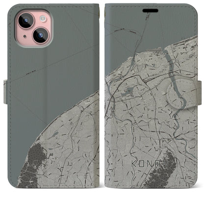 【江南（新潟県）】地図柄iPhoneケース（手帳タイプ）モノトーン・iPhone 15 Plus 用