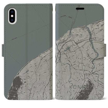 【江南（新潟県）】地図柄iPhoneケース（手帳タイプ）モノトーン・iPhone XS Max 用