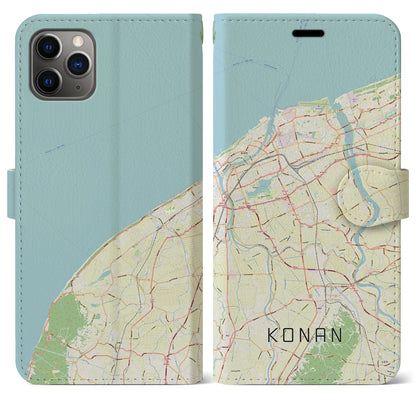 【江南（新潟県）】地図柄iPhoneケース（手帳タイプ）ナチュラル・iPhone 11 Pro Max 用