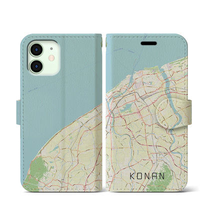 【江南（新潟県）】地図柄iPhoneケース（手帳タイプ）ナチュラル・iPhone 12 mini 用