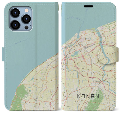 【江南（新潟県）】地図柄iPhoneケース（手帳タイプ）ナチュラル・iPhone 13 Pro Max 用