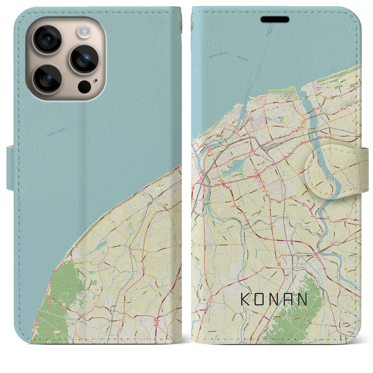 【江南（新潟県）】地図柄iPhoneケース（手帳タイプ）ナチュラル・iPhone 16 Plus 用