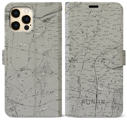 【江南（愛知県）】地図柄iPhoneケース（手帳タイプ）モノトーン・iPhone 12 Pro Max 用