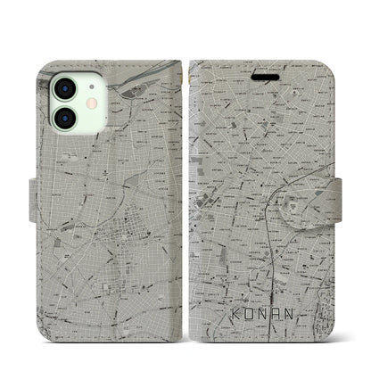 【江南（愛知県）】地図柄iPhoneケース（手帳タイプ）モノトーン・iPhone 12 mini 用