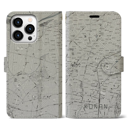 【江南（愛知県）】地図柄iPhoneケース（手帳タイプ）モノトーン・iPhone 13 Pro 用