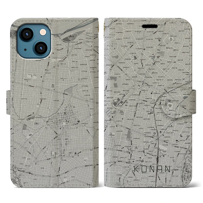 【江南（愛知県）】地図柄iPhoneケース（手帳タイプ）モノトーン・iPhone 13 用