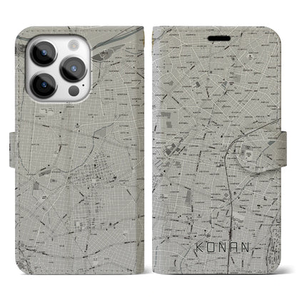 【江南（愛知県）】地図柄iPhoneケース（手帳タイプ）モノトーン・iPhone 14 Pro 用