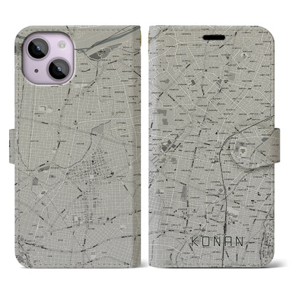 【江南（愛知県）】地図柄iPhoneケース（手帳タイプ）モノトーン・iPhone 14 用