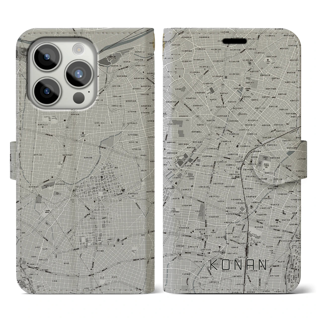 【江南（愛知県）】地図柄iPhoneケース（手帳タイプ）