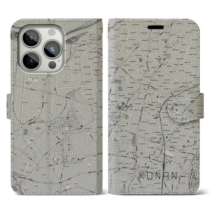 【江南（愛知県）】地図柄iPhoneケース（手帳タイプ）モノトーン・iPhone 15 Pro 用