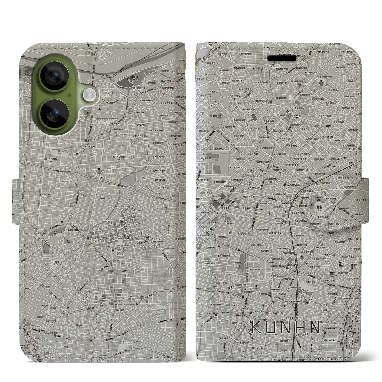 【江南（愛知県）】地図柄iPhoneケース（手帳タイプ）