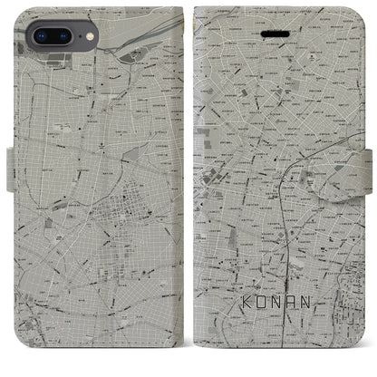 【江南（愛知県）】地図柄iPhoneケース（手帳タイプ）モノトーン・iPhone 8Plus /7Plus / 6sPlus / 6Plus 用