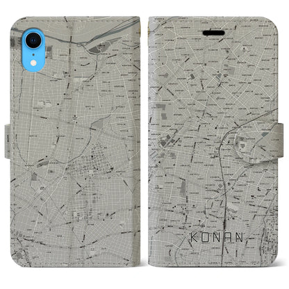 【江南（愛知県）】地図柄iPhoneケース（手帳タイプ）モノトーン・iPhone XR 用