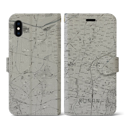 【江南（愛知県）】地図柄iPhoneケース（手帳タイプ）モノトーン・iPhone XS / X 用