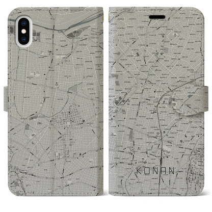 【江南（愛知県）】地図柄iPhoneケース（手帳タイプ）モノトーン・iPhone XS Max 用