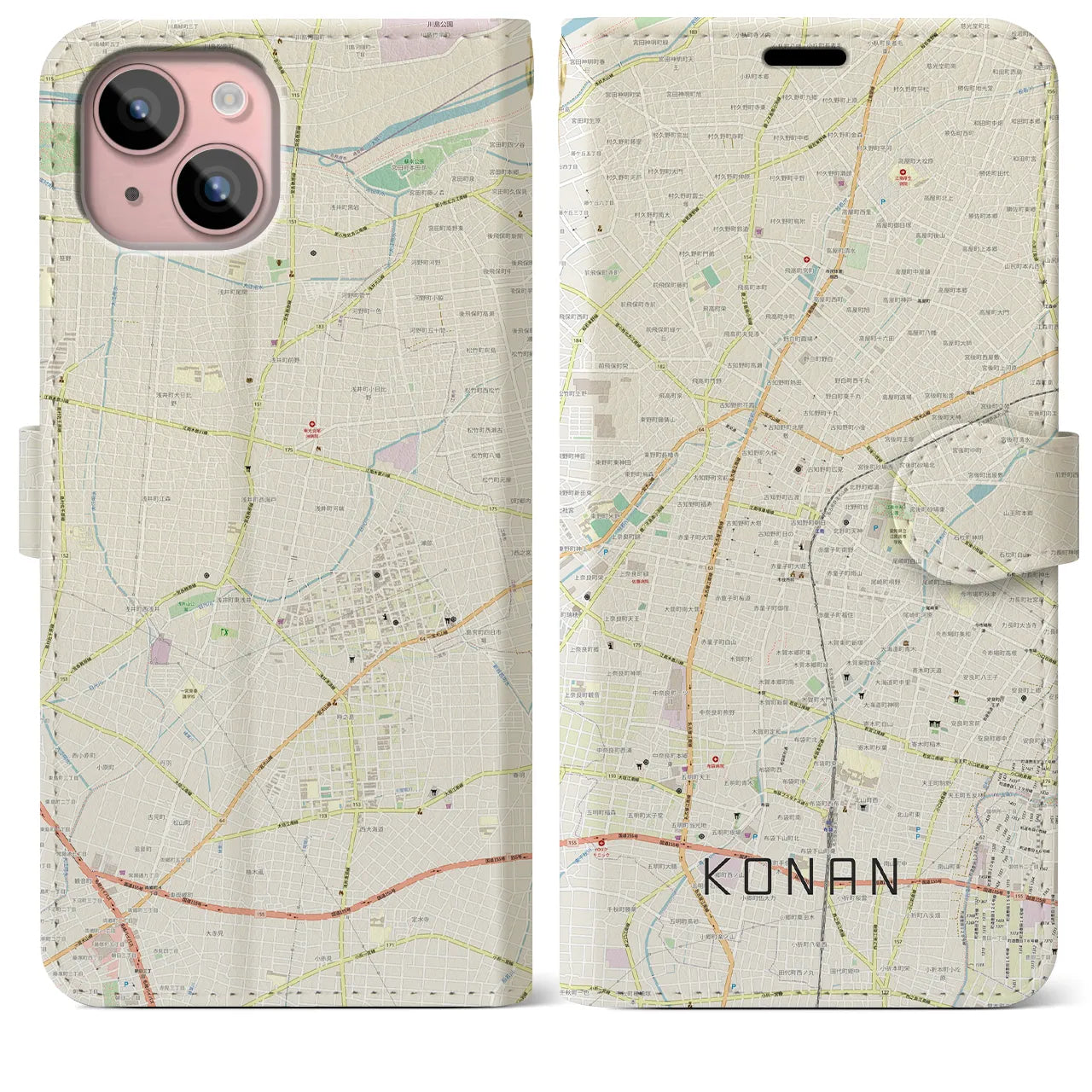 【江南（愛知県）】地図柄iPhoneケース（手帳タイプ）