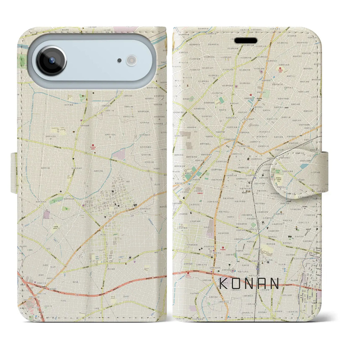 【江南(愛知県)】地図柄iPhoneケース(手帳タイプ)モノトーン・iPhone 17 Pro Max 用