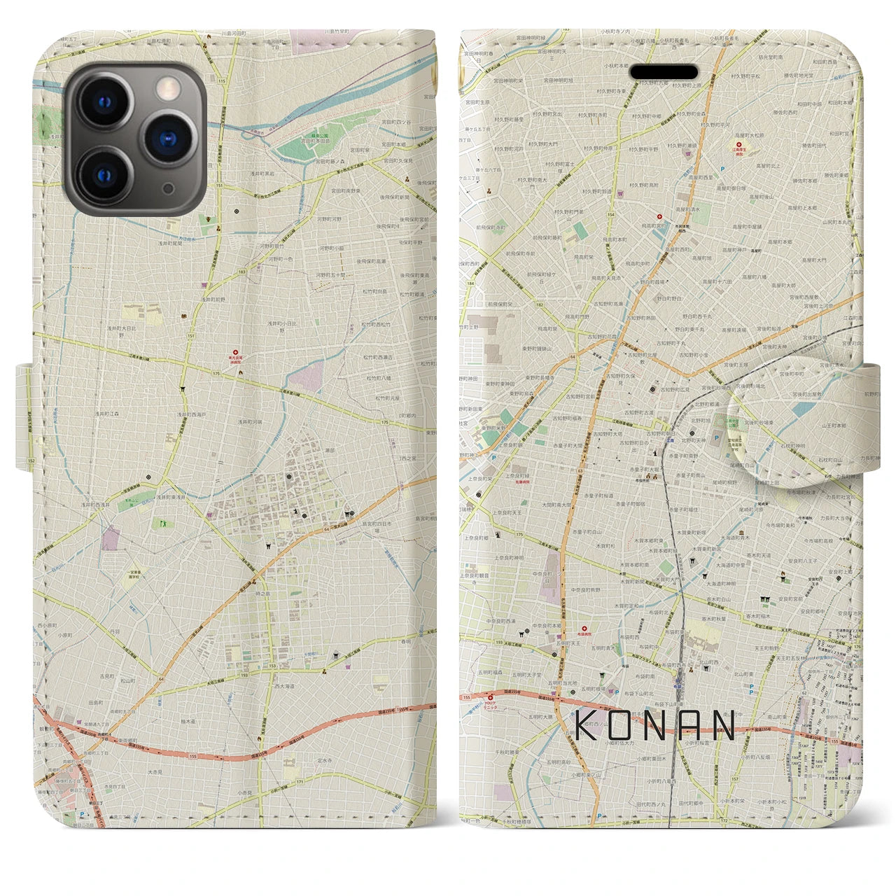 【江南（愛知県）】地図柄iPhoneケース（手帳タイプ）