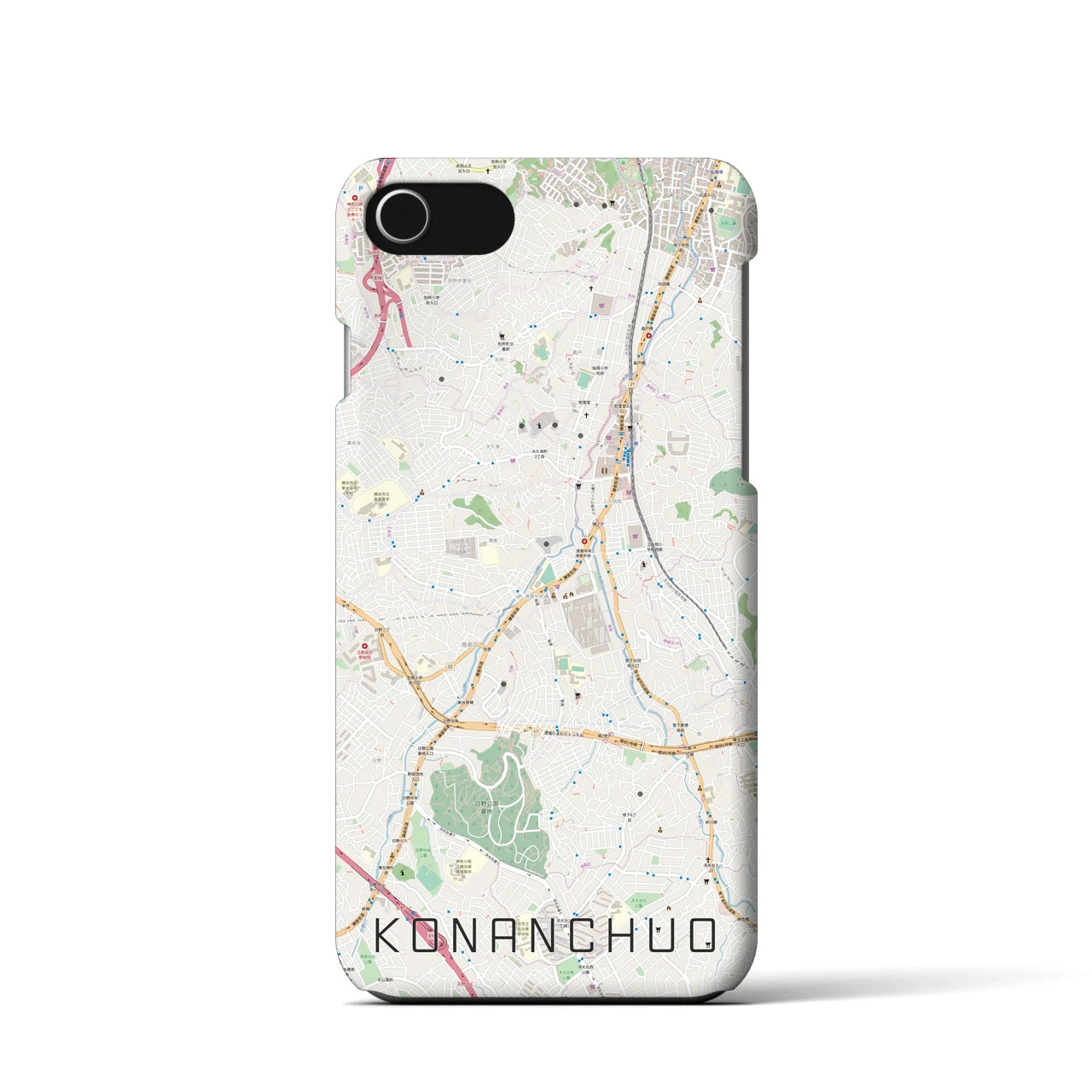 【港南中央（神奈川県）】地図柄iPhoneケース（バックカバータイプ）