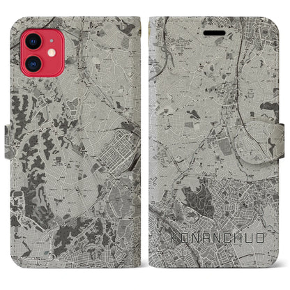 【港南中央（神奈川県）】地図柄iPhoneケース（手帳タイプ）モノトーン・iPhone 11 用