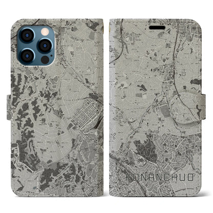 【港南中央（神奈川県）】地図柄iPhoneケース（手帳タイプ）モノトーン・iPhone 12 / 12 Pro 用