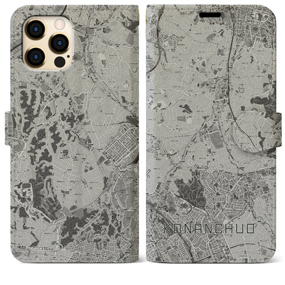 【港南中央（神奈川県）】地図柄iPhoneケース（手帳タイプ）モノトーン・iPhone 12 Pro Max 用