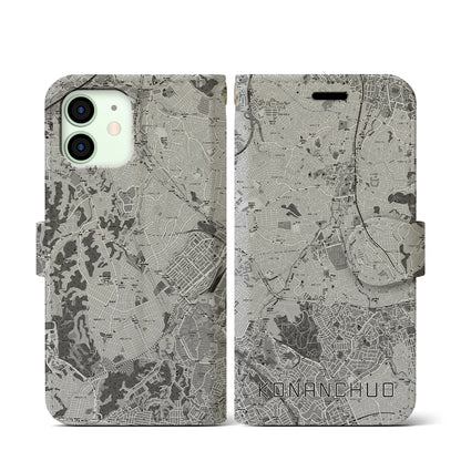 【港南中央（神奈川県）】地図柄iPhoneケース（手帳タイプ）モノトーン・iPhone 12 mini 用