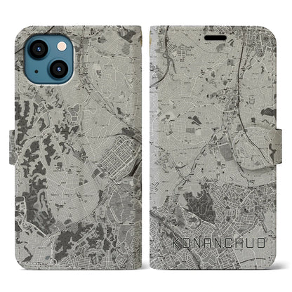 【港南中央（神奈川県）】地図柄iPhoneケース（手帳タイプ）モノトーン・iPhone 13 用