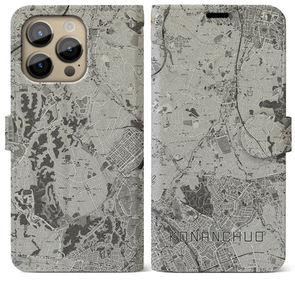 【港南中央（神奈川県）】地図柄iPhoneケース（手帳タイプ）モノトーン・iPhone 14 Pro Max 用