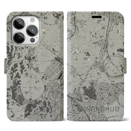 【港南中央（神奈川県）】地図柄iPhoneケース（手帳タイプ）モノトーン・iPhone 14 Pro 用