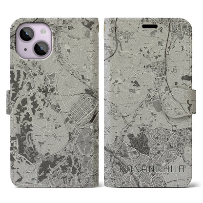 【港南中央（神奈川県）】地図柄iPhoneケース（手帳タイプ）モノトーン・iPhone 14 用