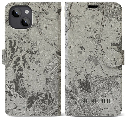 【港南中央（神奈川県）】地図柄iPhoneケース（手帳タイプ）モノトーン・iPhone 14 Plus 用