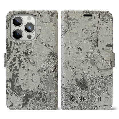 【港南中央（神奈川県）】地図柄iPhoneケース（手帳タイプ）モノトーン・iPhone 15 Pro 用