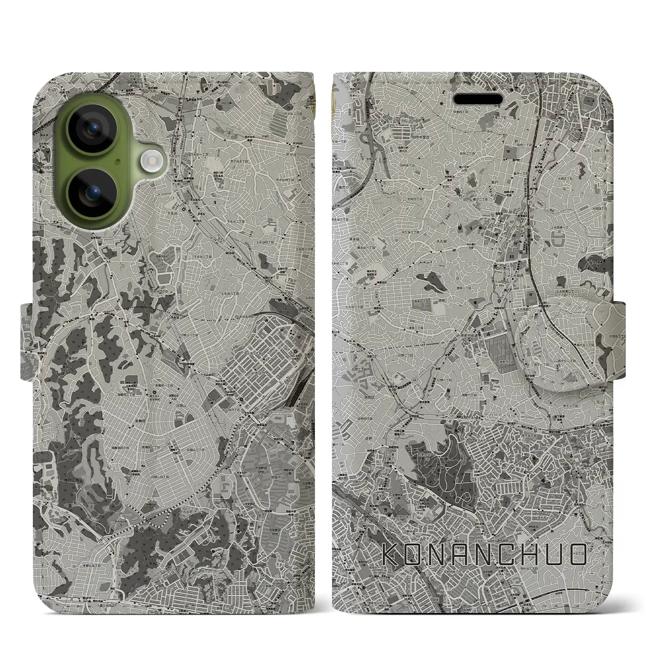 【港南中央（神奈川県）】地図柄iPhoneケース（手帳タイプ）