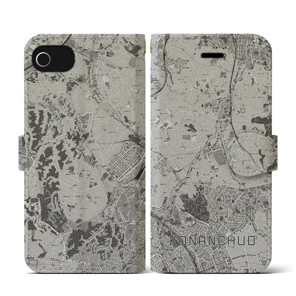 【港南中央（神奈川県）】地図柄iPhoneケース（手帳タイプ）モノトーン・iPhone SE（第3 / 第2世代） / 8 / 7 / 6s / 6 用