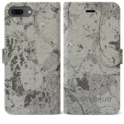 【港南中央（神奈川県）】地図柄iPhoneケース（手帳タイプ）モノトーン・iPhone 8Plus /7Plus / 6sPlus / 6Plus 用