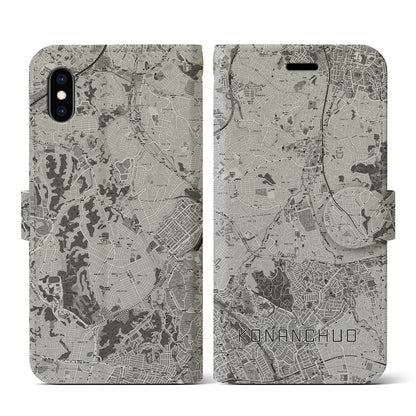 【港南中央（神奈川県）】地図柄iPhoneケース（手帳タイプ）モノトーン・iPhone XS / X 用