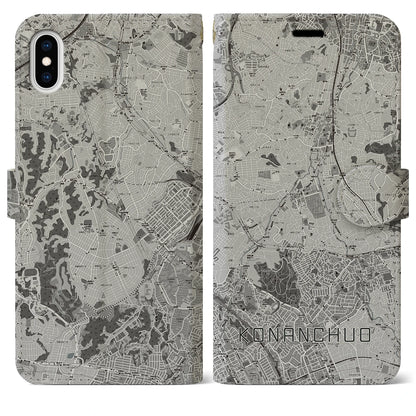 【港南中央（神奈川県）】地図柄iPhoneケース（手帳タイプ）モノトーン・iPhone XS Max 用