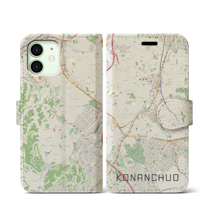 【港南中央（神奈川県）】地図柄iPhoneケース（手帳タイプ）ナチュラル・iPhone 12 mini 用