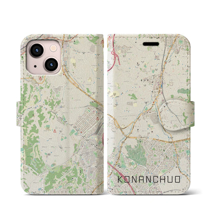 【港南中央（神奈川県）】地図柄iPhoneケース（手帳タイプ）ナチュラル・iPhone 13 mini 用